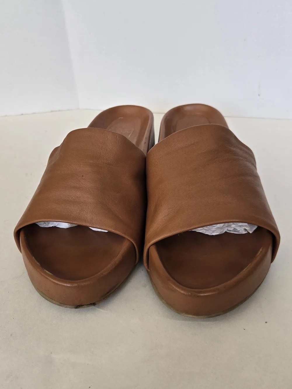beek Cognac Leather Slide Sandals
